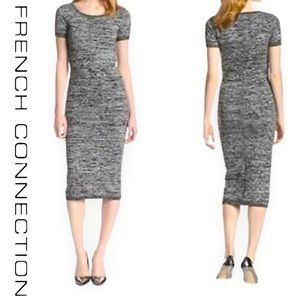French Connection Sheath Wool Blend Short Sleeve Space Dye Midi Sweater Dress